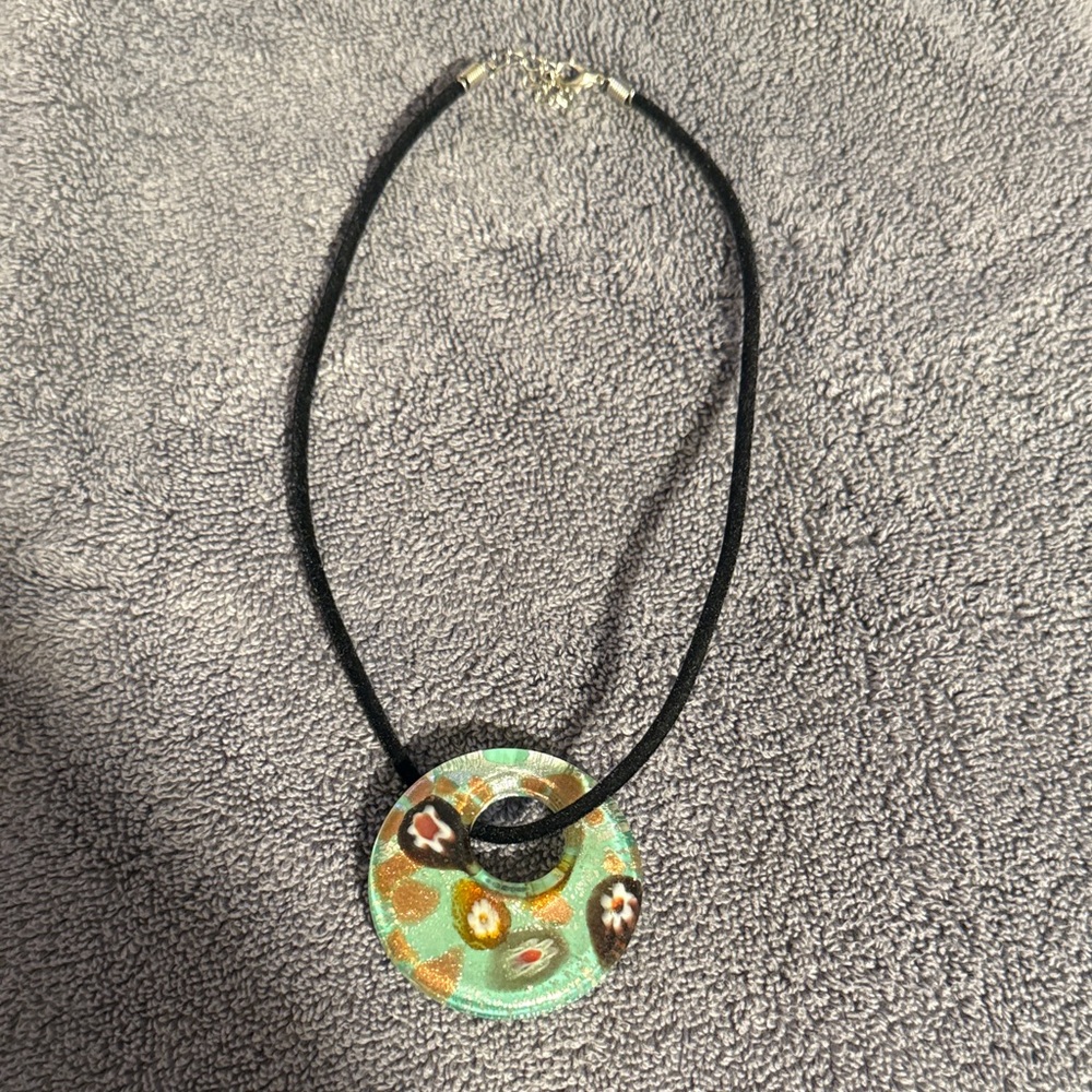 Elegant Black and Green Glass Pendant Necklace